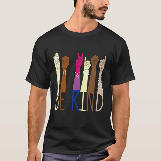 T-shirt Be Kind Sign Language Hand Talking LGBT Bisexual P (Devant)