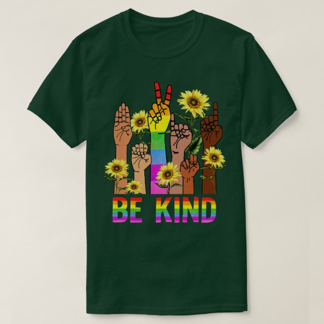 T-shirt Be Kind Sign Language Hand Talking LGBT Flag Gay P (Design devant)
