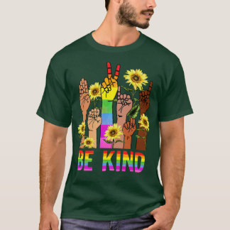 T-shirt Be Kind Sign Language Hand Talking LGBT Flag Gay P