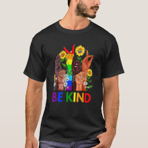T-shirt Be Kind Sign Language Hand Talking Lgbtq+ Drapeau 