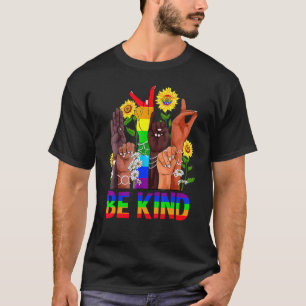 T-shirt Be Kind Sign Language Hand Talking Lgbtq+ Drapeau 
