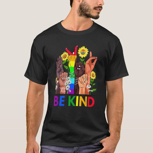 T-shirt Be Kind Sign Language Hand Talking Lgbtq+ Gay Les (Devant)