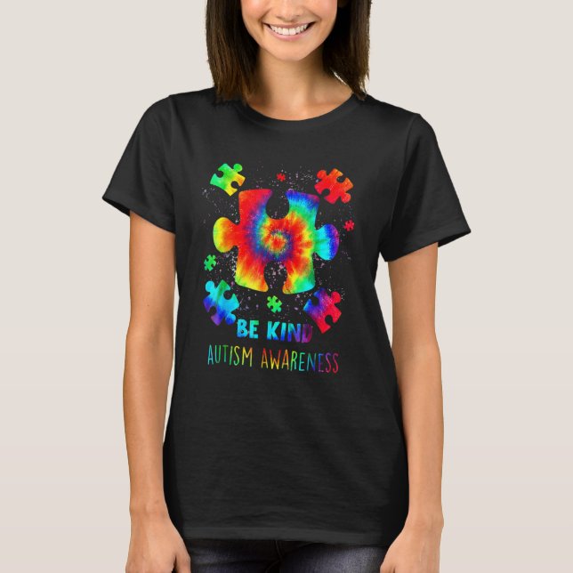 T-shirt Be Kind Tie Dye Sensibilisation sur l'autisme Puzz (Devant)