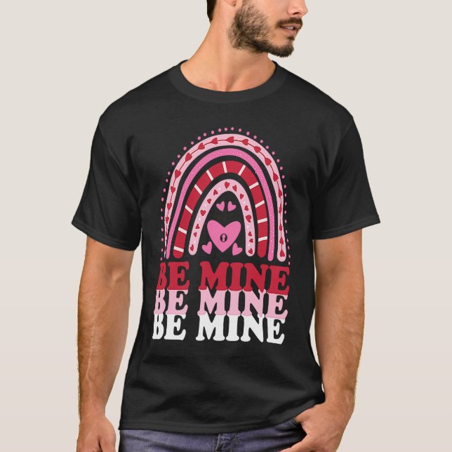 T-shirt Be Mine Heart Rainbow Valentine's Day Teacher Girl (Devant)