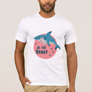 T-shirt Be the Beast Kawaii Happy Blue Shark on Pink