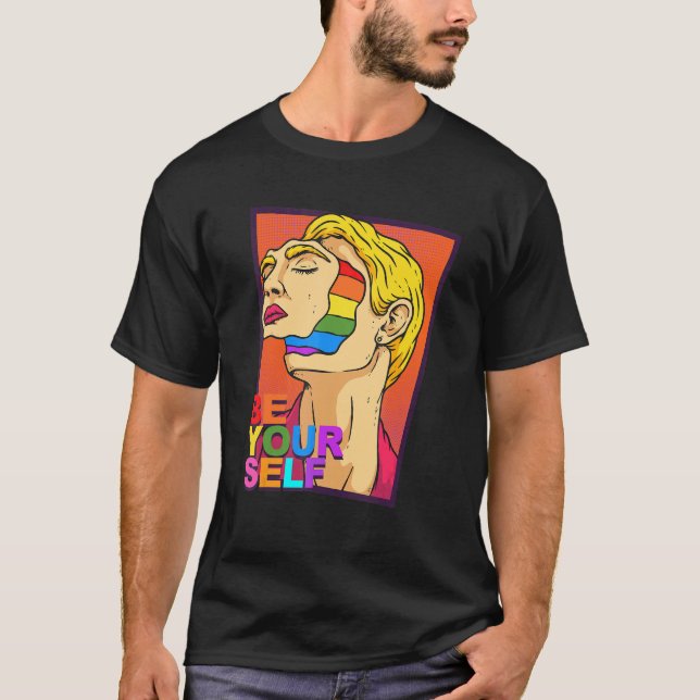 T-shirt Be Yourself Pop Art LGBT Pride Month Rainbow Flag  (Devant)
