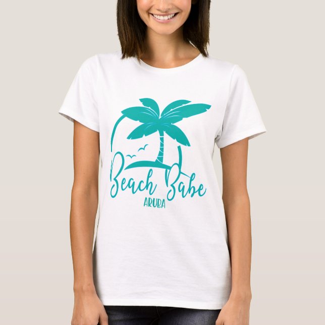 T-shirt Beach Babe Palm Tree Aruba Turquoise et souvenir b (Devant)
