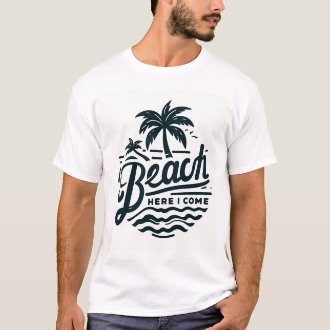 T-shirt Beach Here I Come Tropical Palm Tree (Devant)