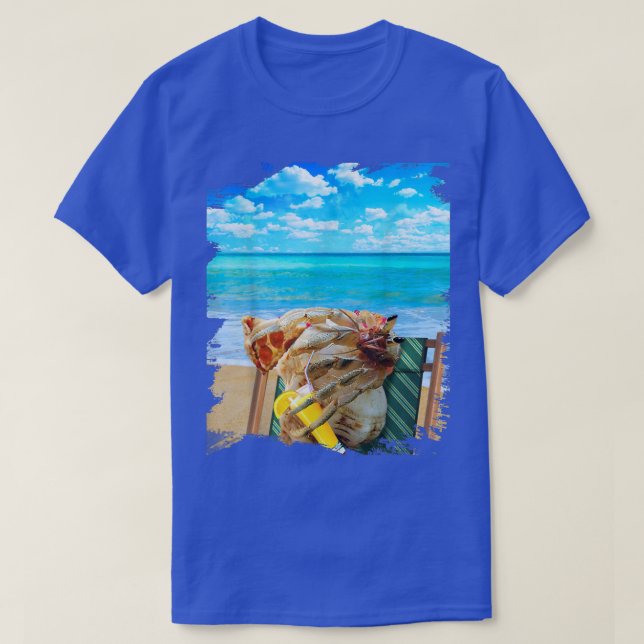 T-shirt Beach Hermit Crab Chilling Drinking Pizza Funny Cu (Design devant)