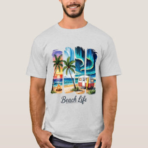 T-shirt Beach Life Vintage Tropical Camper & Ocean Parad