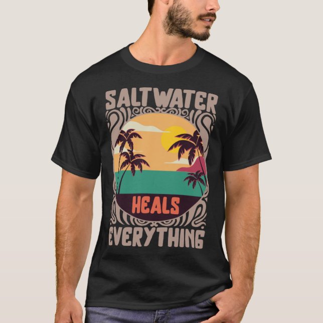 T-shirt Beach Lover Saltwater Heals Everything Family Vaca (Devant)