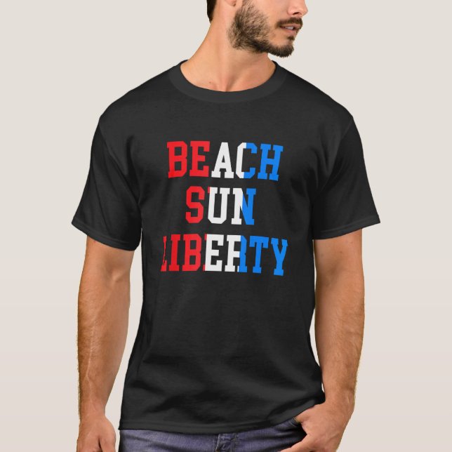 T-shirt Beach Sun Liberty Celebrate with Red White and Blu (Devant)