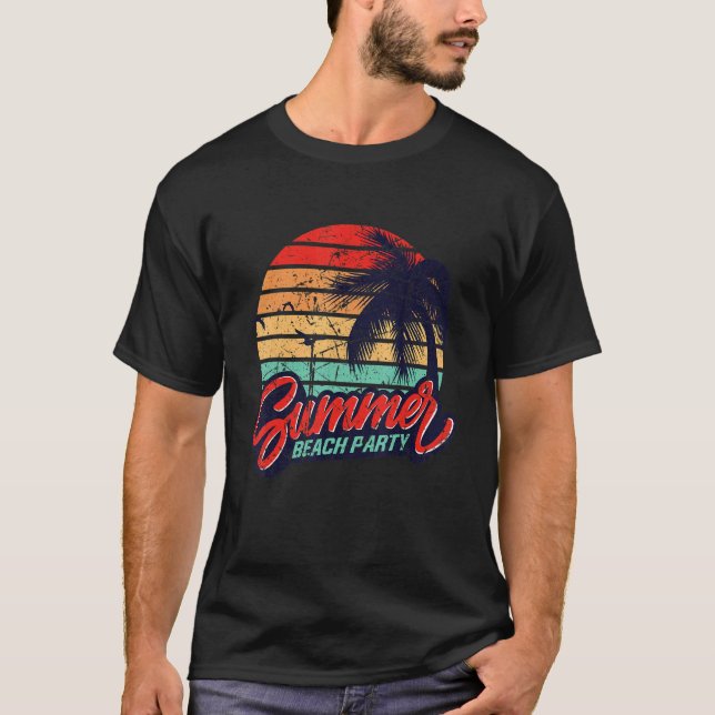 T-shirt Beach Sunset Tropical Summer Party Retro (Devant)