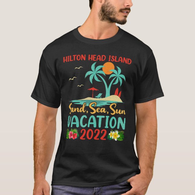 T-shirt Beach Vacation 2022 Retro Sunset Hilton Head Islan (Devant)