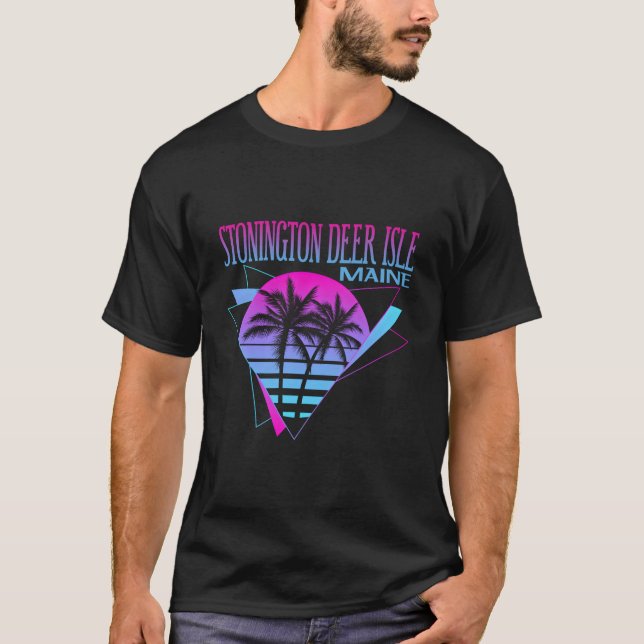 T-shirt Beach Vaporwave Vacation Stonington Deer Isle (Devant)