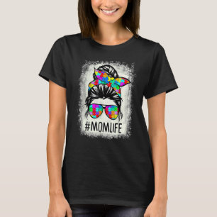 T-shirt Beached Maman Vie Messy Bun Puzzle Supporter Autis