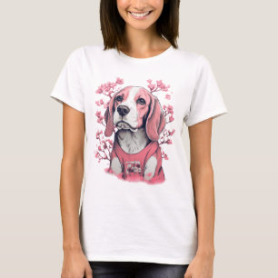 T-shirt Beagle adorable entouré de fleurs de cerisiers