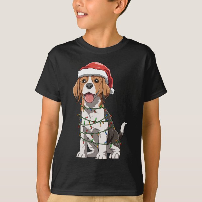 T-shirt Beagle Avec Santa Hat Noël Thème Beagle Amour (Devant)