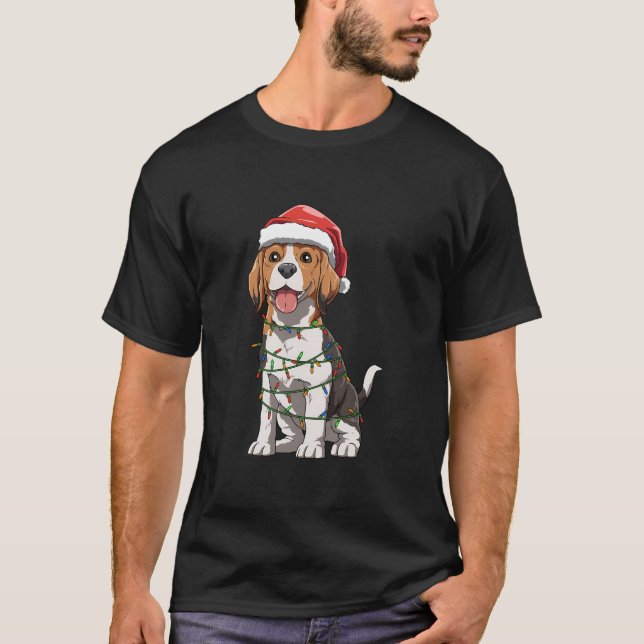 T-shirt Beagle Avec Santa Hat Noël Thème Beagle Amour (Devant)