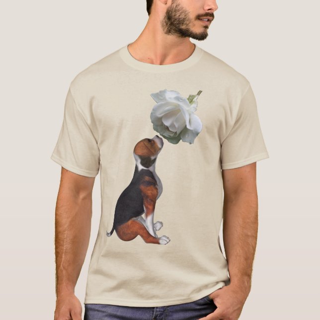 T-shirt Beagle Chien blanc chiot Rose mignonne (Devant)