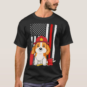 T-shirt Beagle Chien Pompier Drapeau américain Mince Ligne