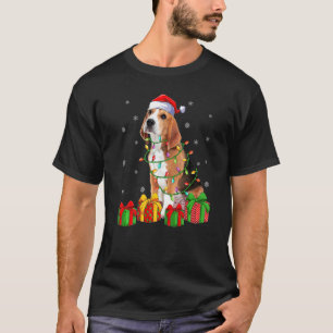 T-shirt Beagle Chien Xmas Éclairage Santa Hat Beagle Noël