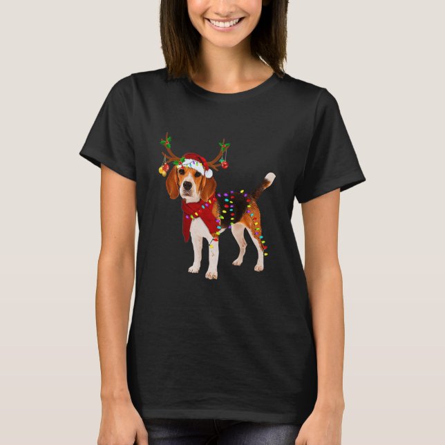 T-shirt Beagle Christmas Uglyer Reindeer Light (Devant)