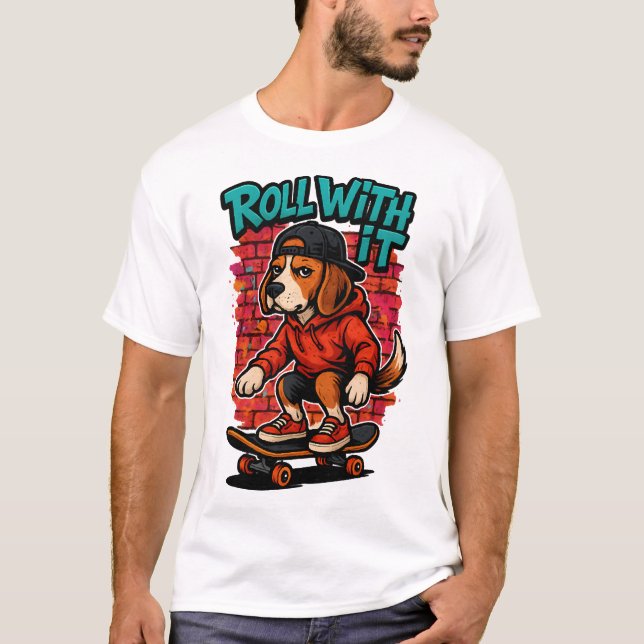 T-shirt Beagle de style urbain planche à roulettes graffit (Devant)