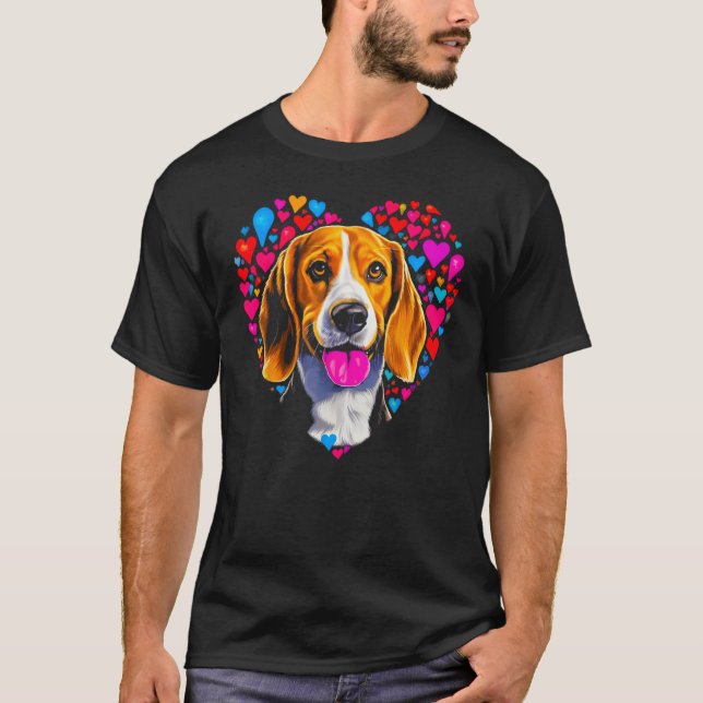 T-shirt Beagle Dog Red Heart (Devant)