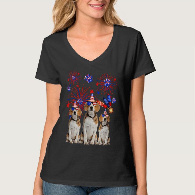 T-shirt Beagle Dogs American Flag  Happy 4th of July (Devant)