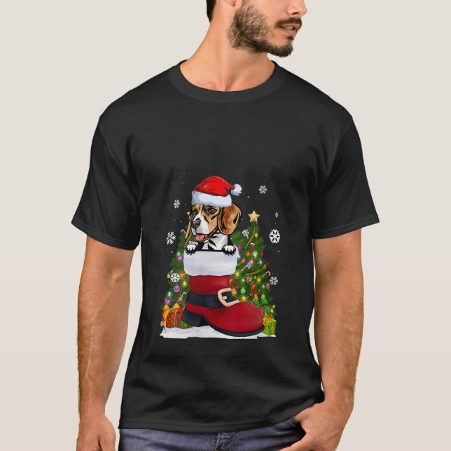 T-shirt Beagle drôle dans la chaussure Santa Hat Vilain No (Devant)