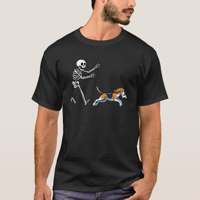T-shirt Beagle Drôle Squelette de Halloween en Course (Devant)