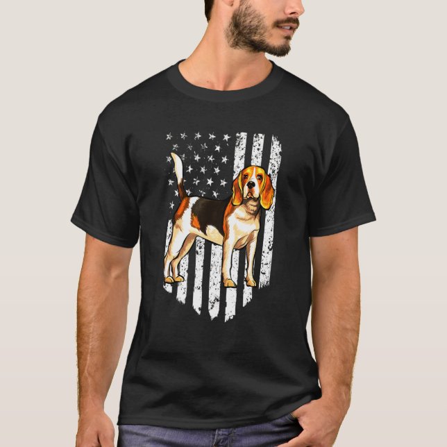 T-shirt Beagle du drapeau blanc américain (Devant)