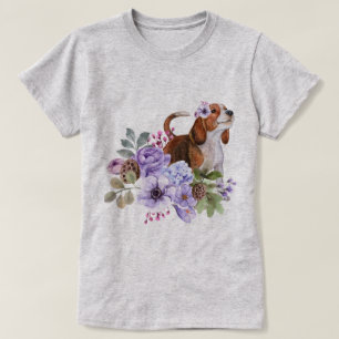 T-shirt Beagle entouré de fleurs d'aquarelle luxuriante