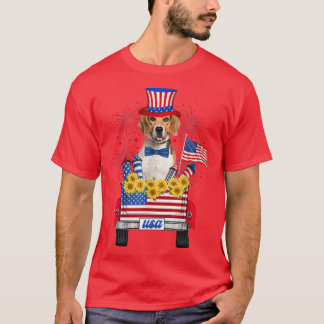 T-shirt Beagle Firework Sunflower America Chien 4 juillet 