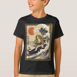 T-shirt Beagle japonais surf kanagawa vague drôle samouraï