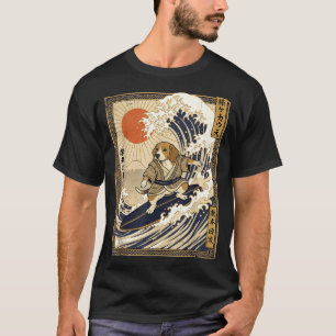 T-shirt Beagle japonais surf kanagawa vague drôle samouraï