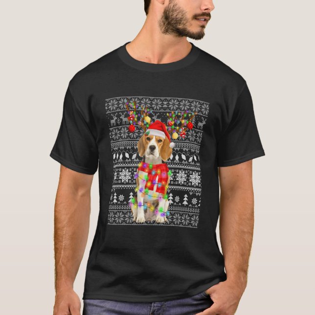 T-shirt Beagle laide de rennes de Noël lumières drôle pour (Devant)