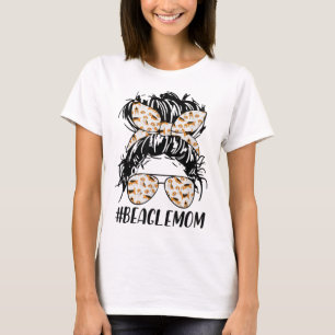 T-shirt Beagle Maman Messy Bun Cheveux Chien Mama Propriét