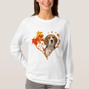T-shirt beagle me rend heureux tomber coeur feuilles