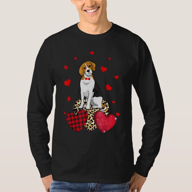 T-shirt Beagle mignon 1 Avec Leopard Red Plaid Idées Coeur (Devant)