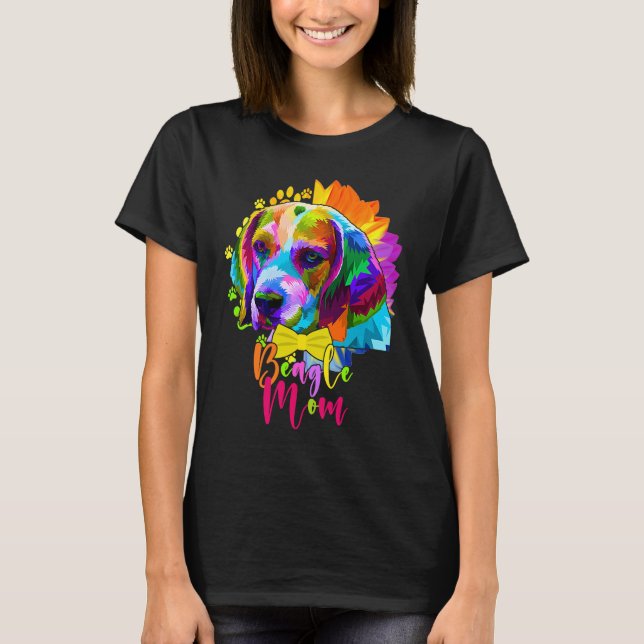 T-shirt Beagle Mom Cute Colourful Dog Sunflower  Mother's  (Devant)