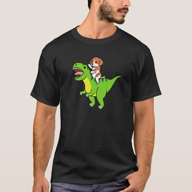 T-shirt Beagle montant Rex dinosaure chien (Devant)