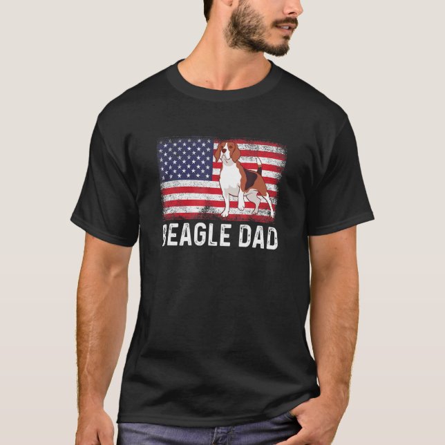 T-shirt Beagle Papa Américain Drapeau 4 juillet Patriotiqu (Devant)