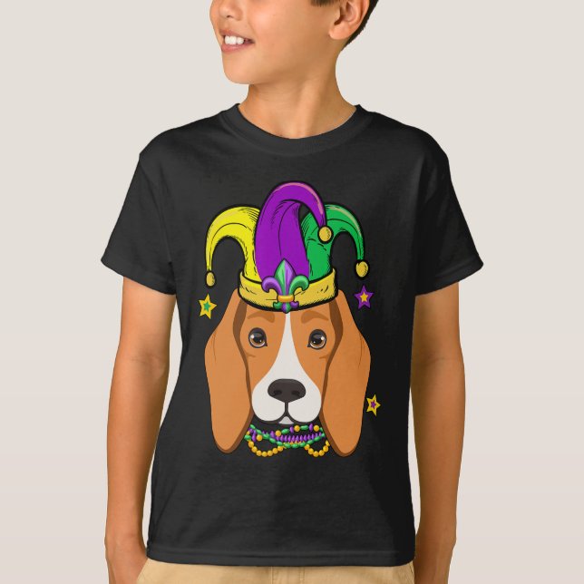 T-shirt Beagle Porter le visage Mardi Gras perles Jester C (Devant)