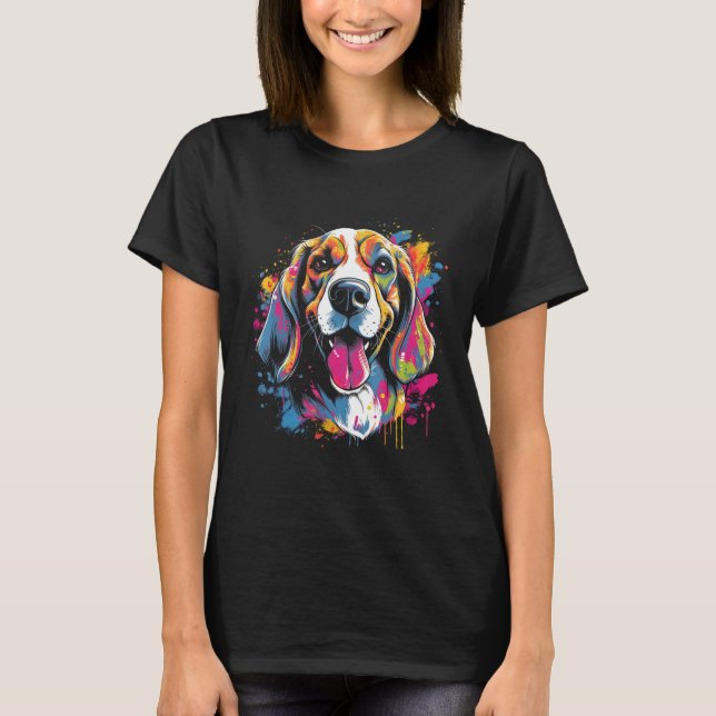 T-shirt Beagle Retro Rainbow Color Splashes Design (Devant)