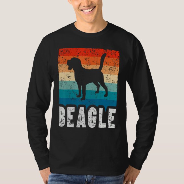 T-shirt Beagle Retro Stripes Vintage Silhouette Dog (Devant)