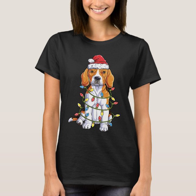 T-shirt Beagle Santa Christmas Tree Lights Xmas  Boys Kids (Devant)