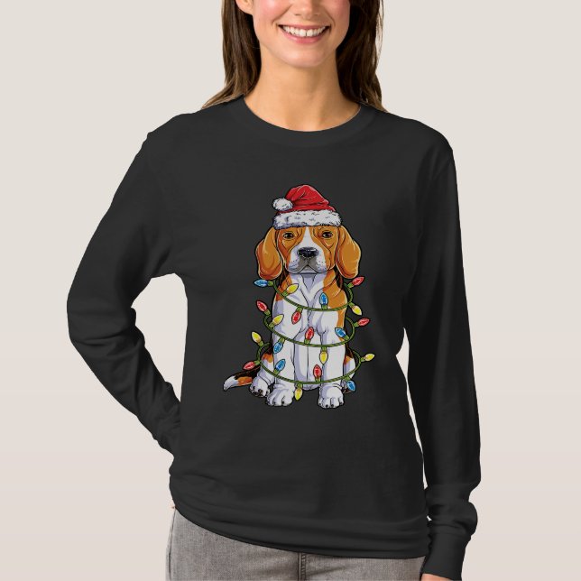 T-shirt Beagle Santa Christmas Tree Lights Xmas  Boys Kids (Devant)