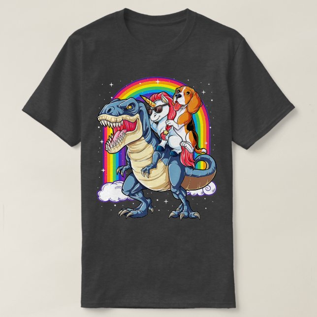 T-shirt Beagle Unicorn équitation Dinosaur T rex Filles En (Design devant)